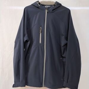 North End Mens Large Navy Blue Hooded Softshell Jacket Fleece Lined Media Pocket
